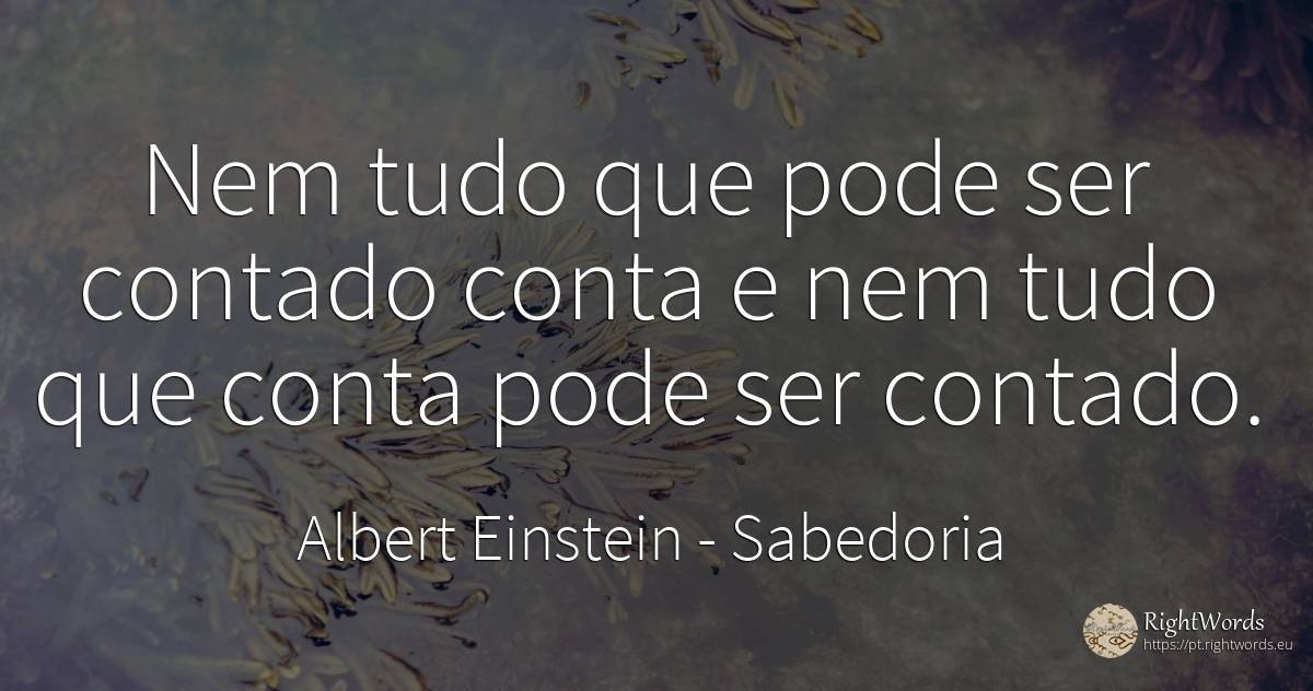 Nem tudo que pode ser contado conta e nem tudo que conta... - Albert Einstein, citação sobre sabedoria