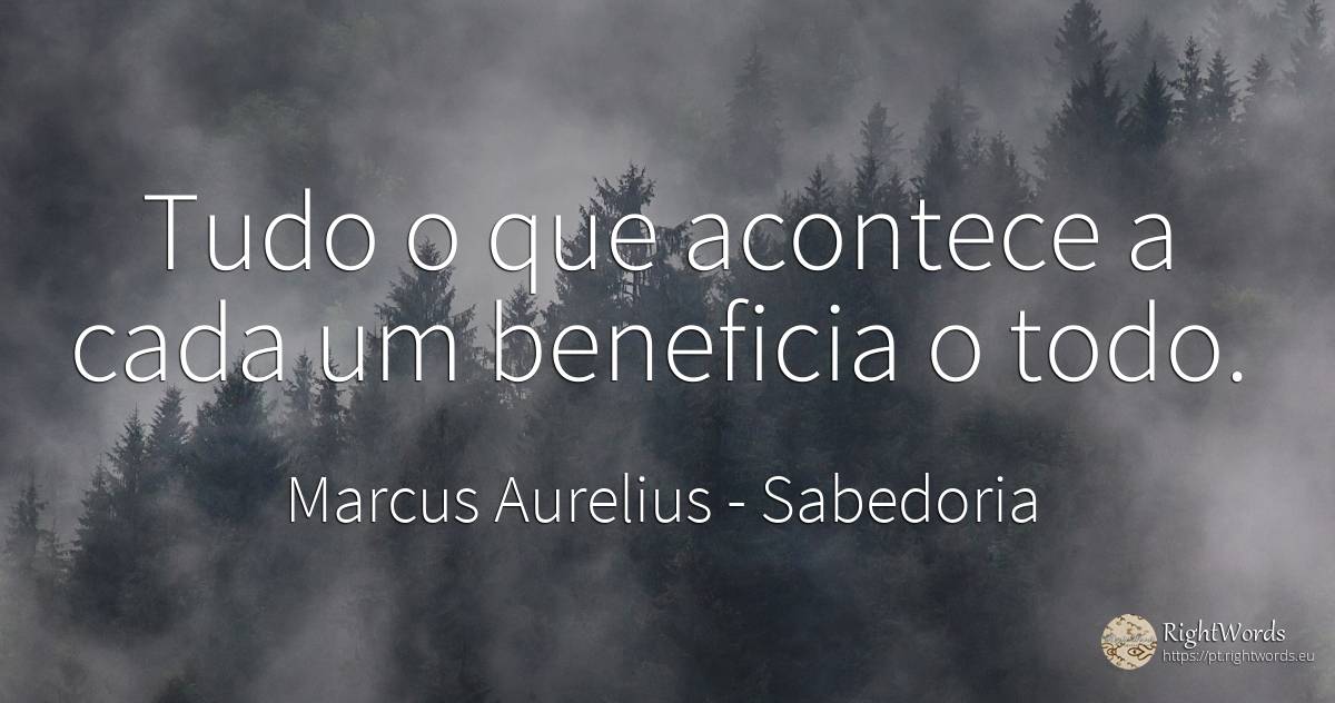 Tudo o que acontece a cada um beneficia o todo. - Marcus Aurelius (Marcus Catilius Severus), citação sobre sabedoria