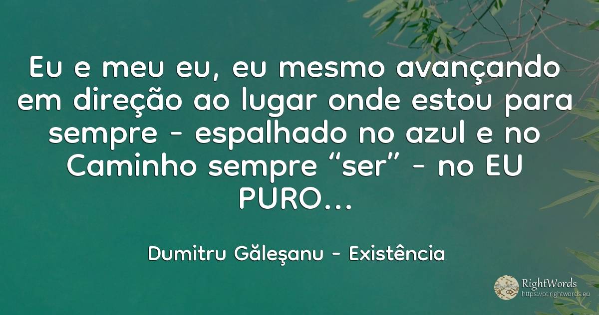 Eu e meu eu, eu mesmo avançando em direção ao lugar onde... - Dumitru Găleşanu, citação sobre existência