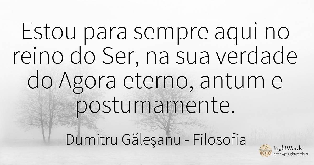 Estou para sempre aqui no reino do Ser, na sua verdade do... - Dumitru Găleşanu, citação sobre filosofia