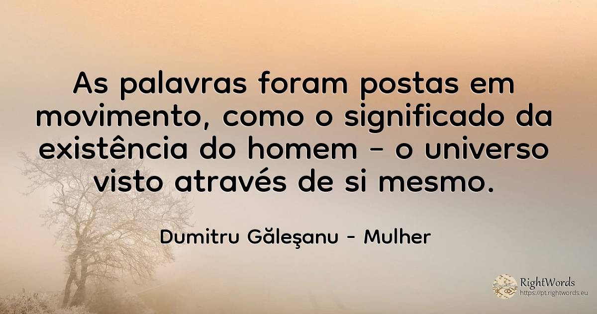 As palavras foram postas em movimento, como o sentido da... - Dumitru Găleşanu, citação sobre mulher