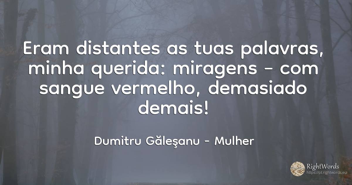 Eram distantes as tuas palavras, minha querida: miragens... - Dumitru Găleşanu, citação sobre mulher