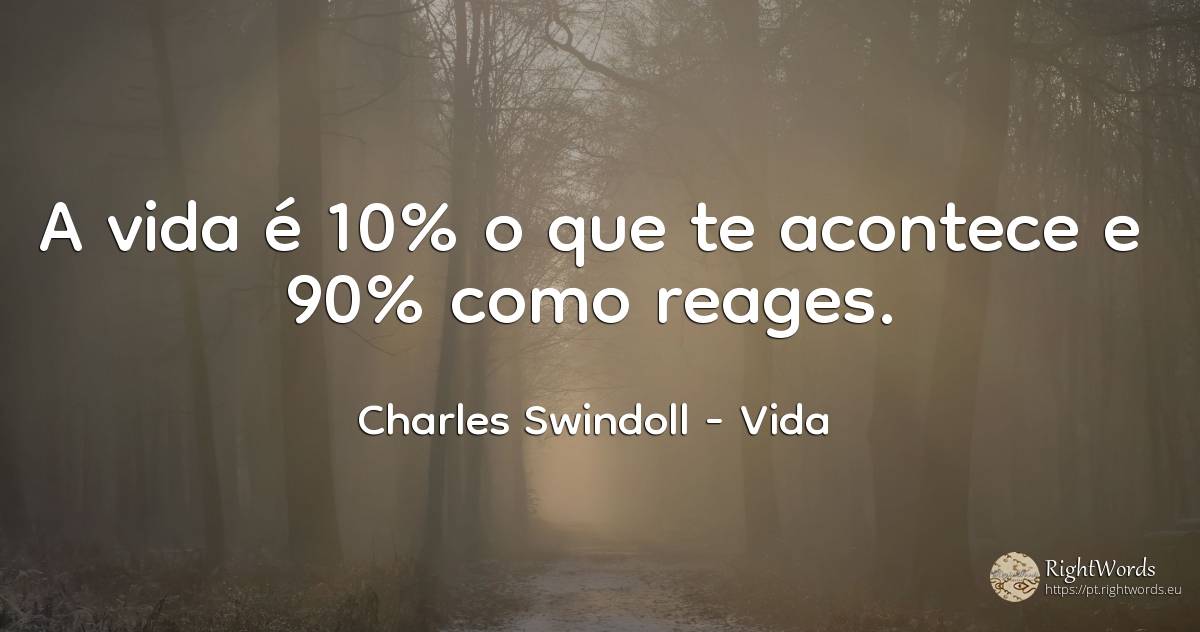 A vida é 10% o que te acontece e 90% como reages. - Charles Swindoll (Charles R. Swindoll), citação sobre vida