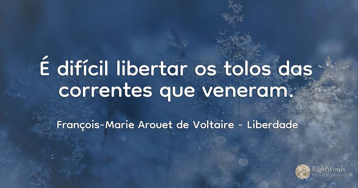 É difícil libertar os tolos das correntes que veneram. - François-Marie Arouet de Voltaire, citação sobre liberdade