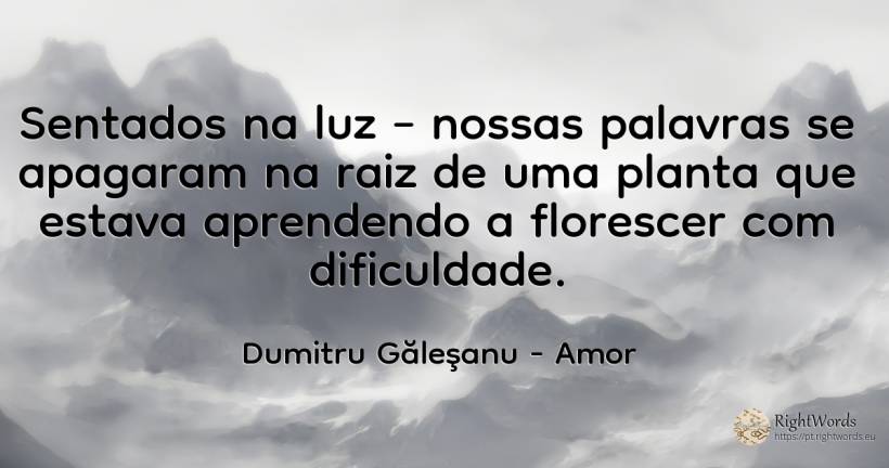 Sentados na luz – as nossas palavras se desvaneciam na... - Dumitru Găleşanu, citação sobre amor