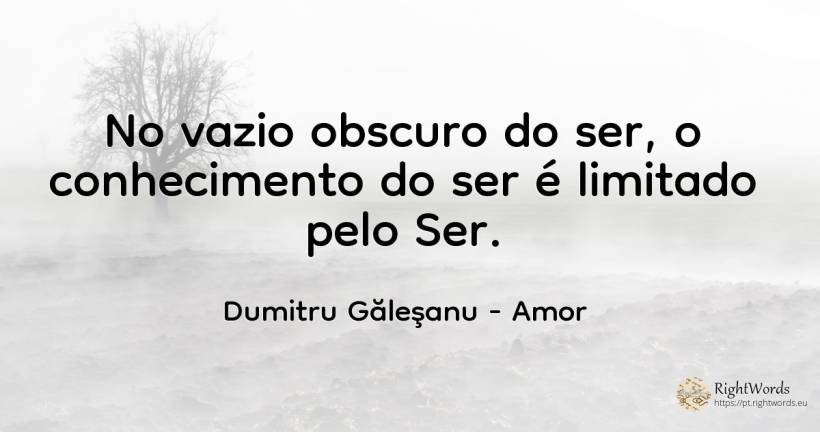 No abismo obscuro do ser, o conhecimento do ser confina... - Dumitru Găleşanu, citação sobre amor